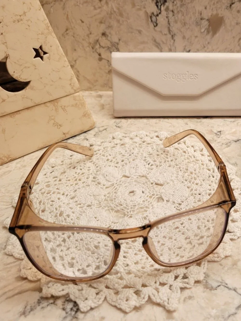STOGGLES SAFETY GLASSES GOGGLES EYEGLASSES BLUE LIGHT SQUARE PEACH 50 20 145